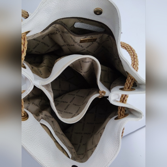 Plinio Visona White Italian Tote Bag with Tan Handles. Pre-owned. - Picture 12 of 12